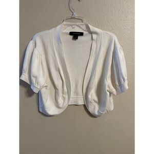 Ashley Stewart White Puff Sleeve Cropped Cardigan Sweater Bolero Women 18/20